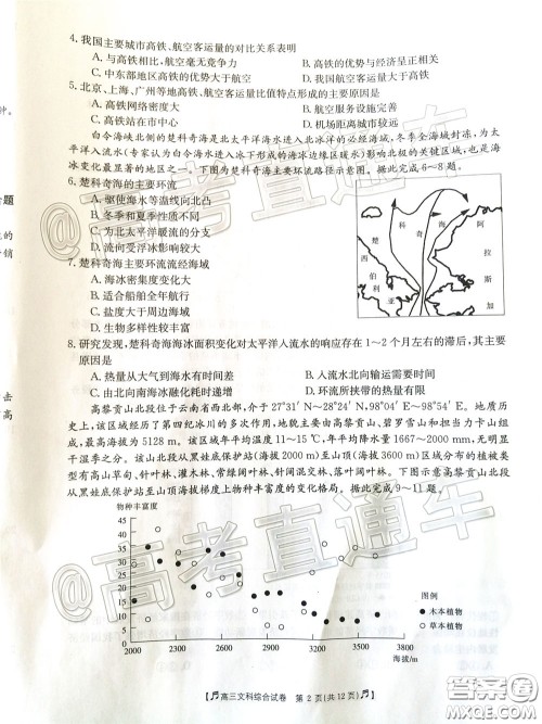 2020年高三甘青宁金太阳4月联考文科综合试题及答案