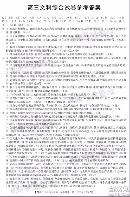 2020年高三甘青宁金太阳4月联考文科综合试题及答案 2020年高三甘青宁金太阳4月联考文科综合试题及答案