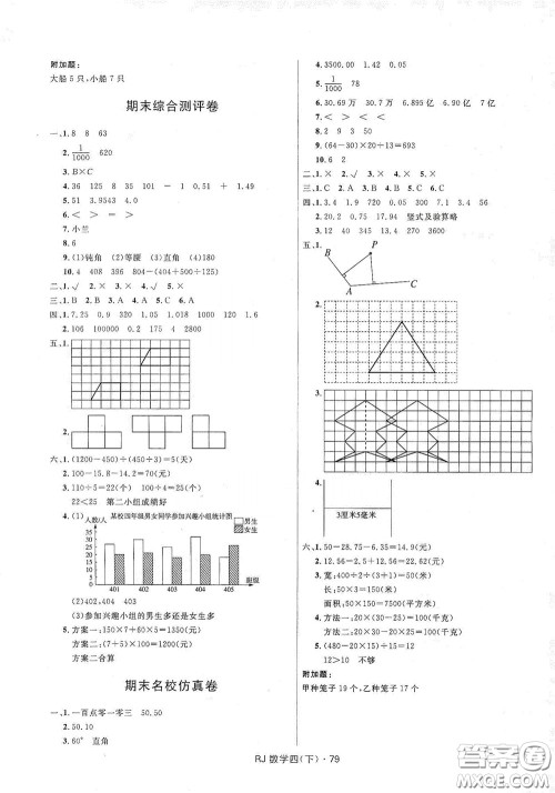 2020创新与探究测试卷四年级数学下册人教版答案