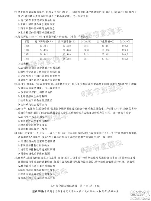 华大新高考联盟2020届高三4月教学质量测评文科综合试题及答案 华大新高考联盟2020届高三4月教学质量测评文科综合试题及答案