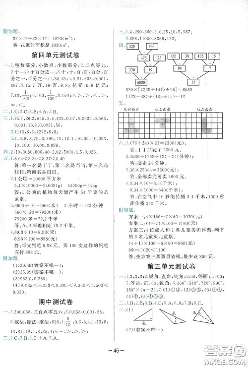 现代教育出版社2020学而思基本功同步练测试卷小学数学四年级下册人教版答案 现代教育出版社2020学而思基本功同步练测试卷小学数学四年级下册人教版答案