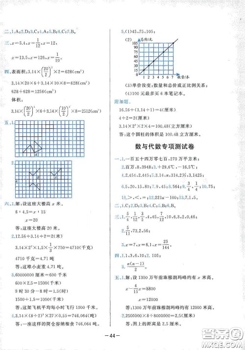 2020学而思基本功同步练测试卷小学数学六年级下册北师大版答案