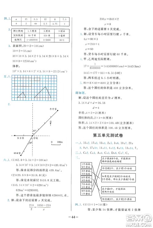 2020学而思基本功同步练测试卷小学数学六年级下册人教版答案
