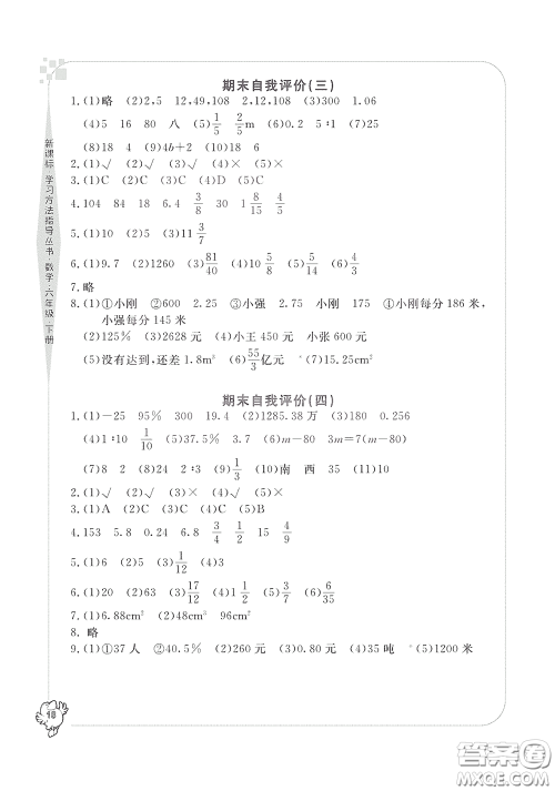 宁波出版社2020学习方法指导丛书六年级数学下册人教版答案