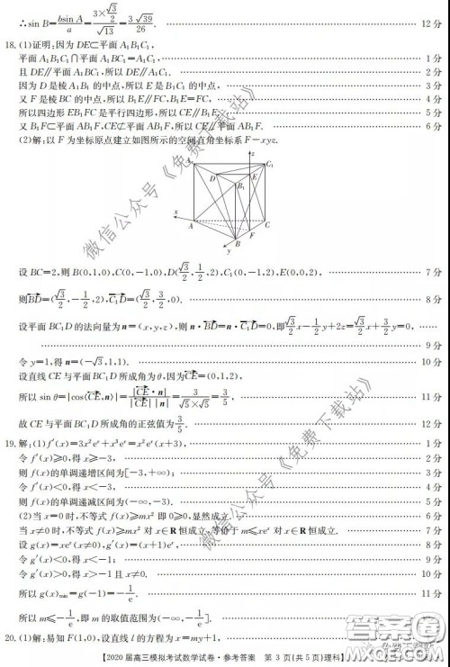 河北金太阳2020届高三模拟考试理科数学试题及答案