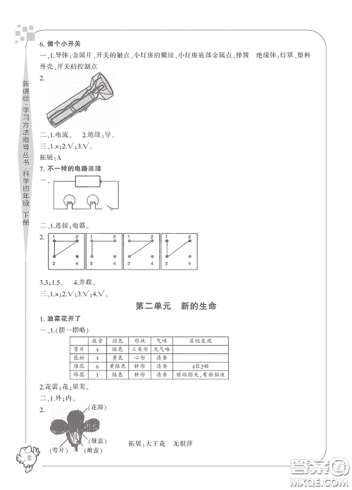 宁波出版社2020学习方法指导丛书四年级科学下册人教版答案