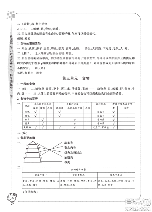 宁波出版社2020学习方法指导丛书四年级科学下册人教版答案