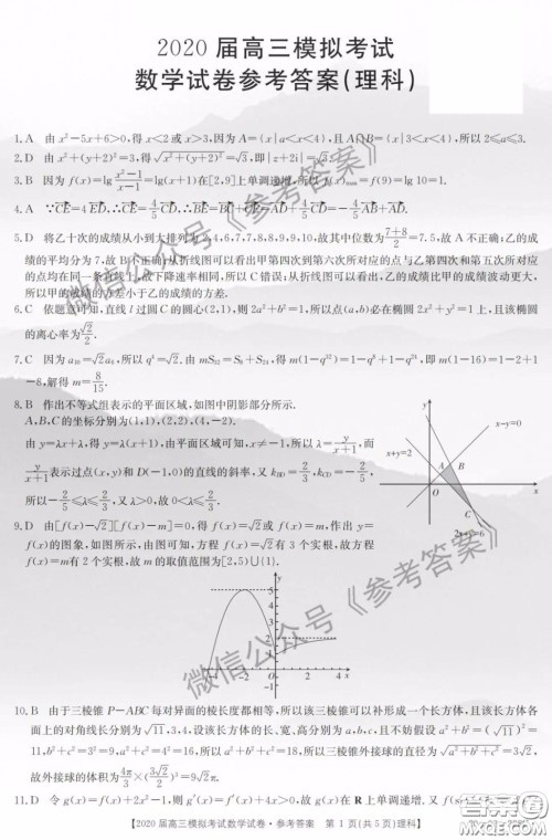 2020年邯郸一模高三理科数学答案 2020年邯郸一模高三理科数学答案