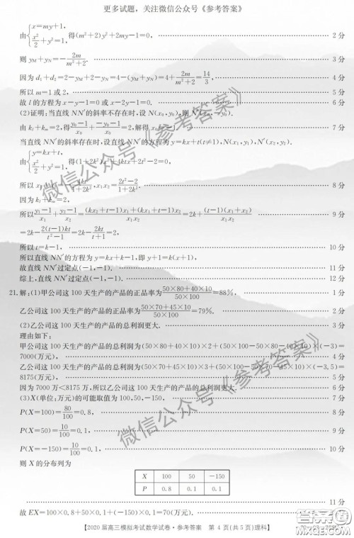 2020年邯郸一模高三理科数学答案 2020年邯郸一模高三理科数学答案