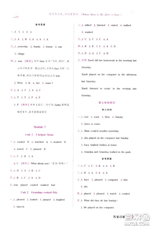 2020年王朝霞创维新课堂同步优化训练英语四年级下册WY外研版参考答案 2020年王朝霞创维新课堂同步优化训练英语四年级下册WY外研版参考答案