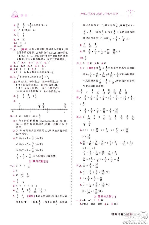 2020年王朝霞创维新课堂同步优化训练数学五年级下册RJ人教版参考答案 2020年王朝霞创维新课堂同步优化训练数学五年级下册RJ人教版参考答案