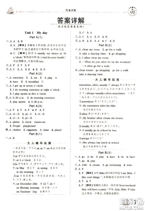 2020年王朝霞创维新课堂同步优化训练英语五年级下册PEP人教版参考答案 2020年王朝霞创维新课堂同步优化训练英语五年级下册PEP人教版参考答案