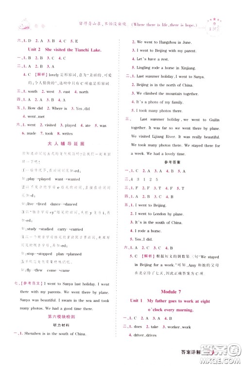 2020年王朝霞创维新课堂同步优化训练英语五年级下册WY外研版参考答案 2020年王朝霞创维新课堂同步优化训练英语五年级下册WY外研版参考答案