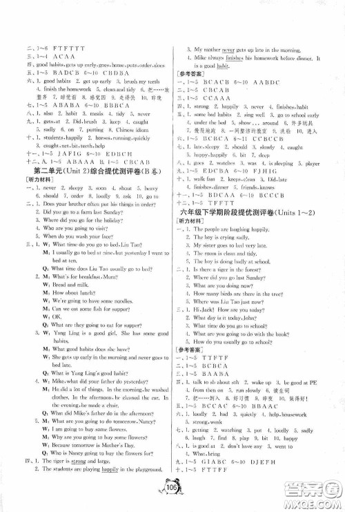 江苏人民出版社2020提优名卷六年级英语下册译林版答案 江苏人民出版社2020提优名卷六年级英语下册译林版答案