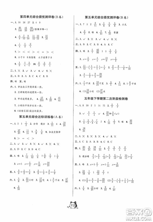 江苏人民出版社2020提优名卷五年级数学下册苏教版答案