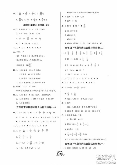 江苏人民出版社2020提优名卷五年级数学下册苏教版答案