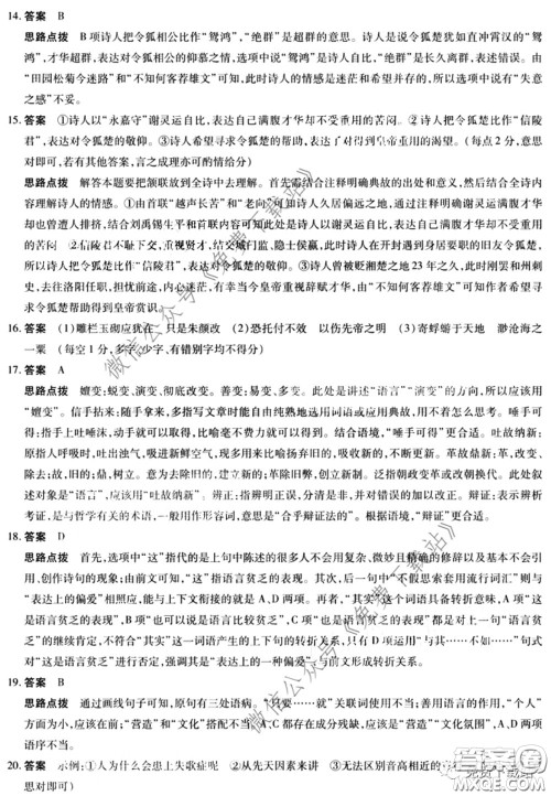2020年安徽省示范高中皖北协作区高三联考语文试题及答案 2020年安徽省示范高中皖北协作区高三联考语文试题及答案