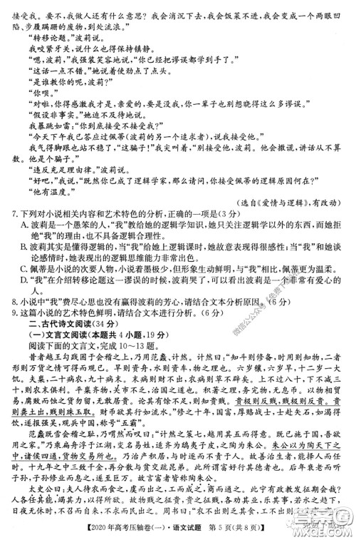 2020年普通高等学校招生全国统一考试压轴试题一语文试题及答案