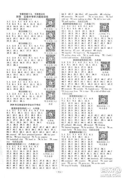 2020云南本土初中总复习掌控中考课外提升作业英语人教版答案