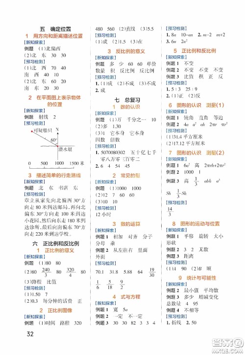 陕西师范大学出版社2020PASS绿卡小学学霸作业本高效预习册数学六年级下册苏教版答案