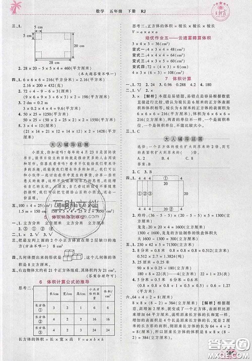2020新版王朝霞德才兼备作业创新设计五年级数学下册人教版答案