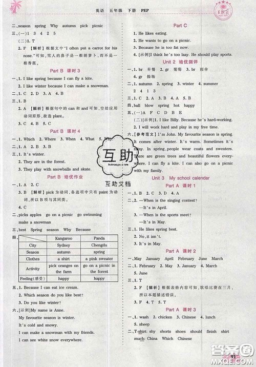 2020新版王朝霞德才兼备作业创新设计五年级英语下册人教版答案 2020新版王朝霞德才兼备作业创新设计五年级英语下册人教版答案