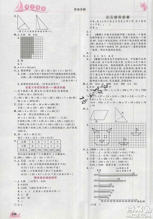 2020新版王朝霞德才兼备作业创新设计四年级数学下册人教版答案