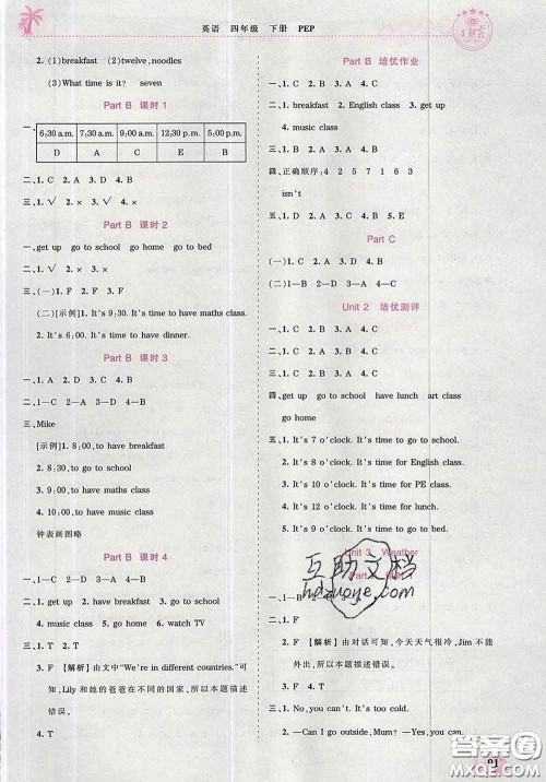 2020新版王朝霞德才兼备作业创新设计四年级英语下册人教版答案 2020新版王朝霞德才兼备作业创新设计四年级英语下册人教版答案