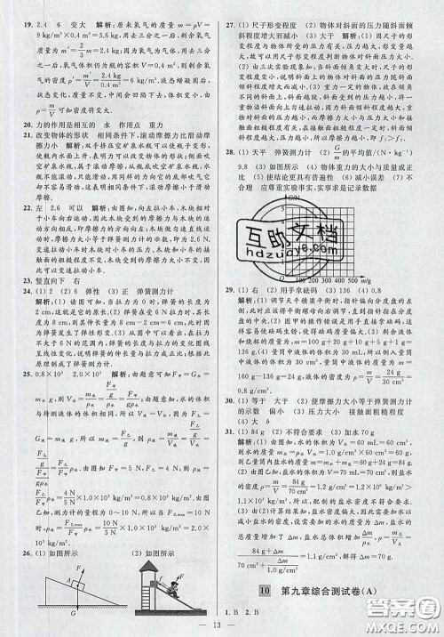 新世纪出版社2020春亮点给力大试卷八年级物理下册答案