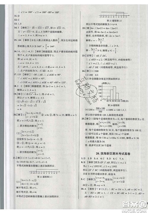 2020新版真题圈天津考生专用练考试卷七年级数学下册答案 2020新版真题圈天津考生专用练考试卷七年级数学下册答案