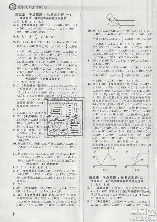 2020新版王朝霞考点梳理时习卷七年级数学下册人教版答案