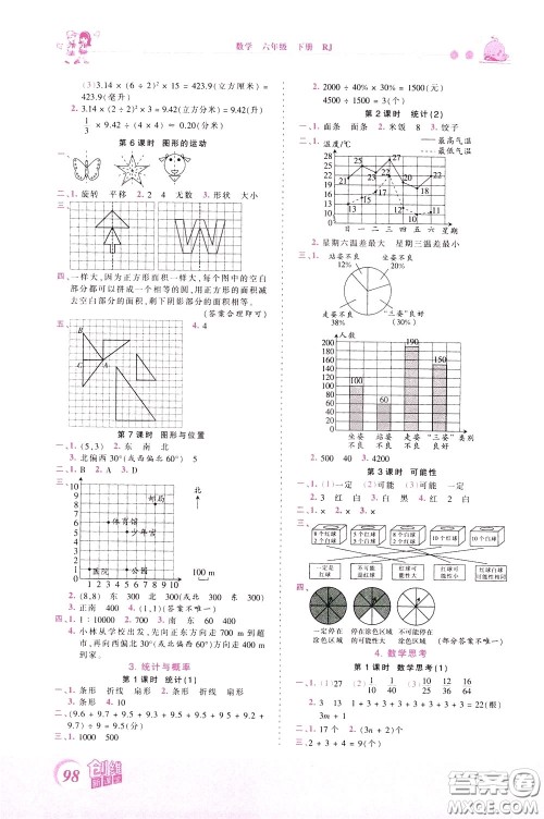 2020年王朝霞创维新课堂同步优化训练数学六年级下册RJ人教版参考答案