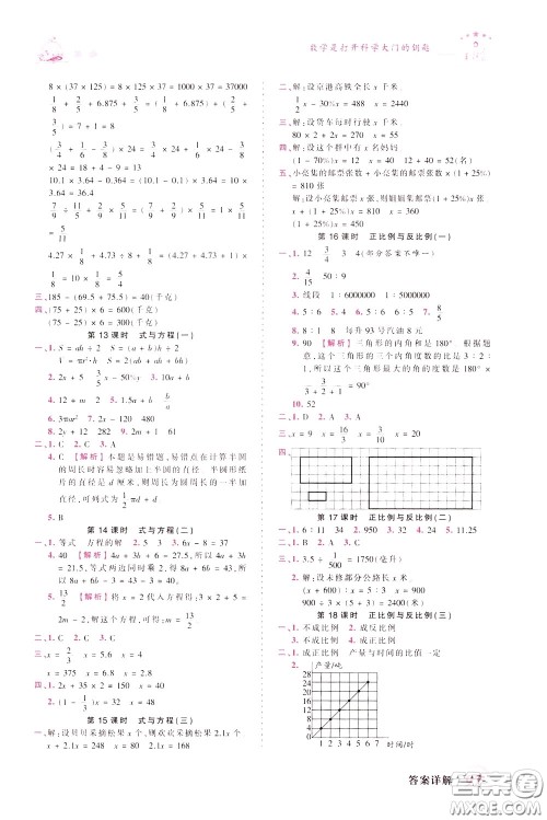 2020年王朝霞创维新课堂同步优化训练数学六年级下册BS北师版参考答案