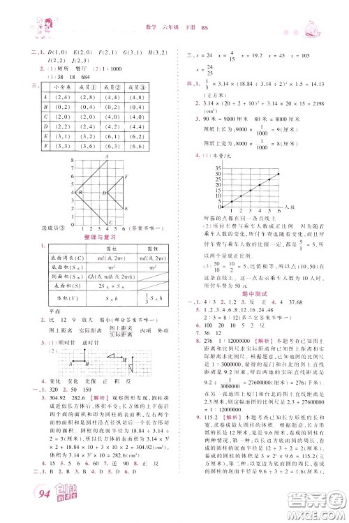 2020年王朝霞创维新课堂同步优化训练数学六年级下册BS北师版参考答案