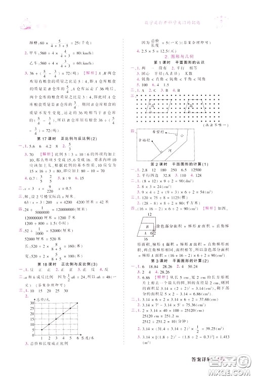 2020年王朝霞创维新课堂同步优化训练数学六年级下册SJ苏教版参考答案