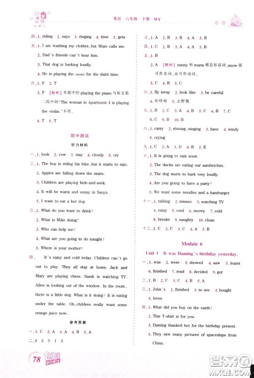 2020年王朝霞创维新课堂同步优化训练英语六年级下册WY外研版参考答案