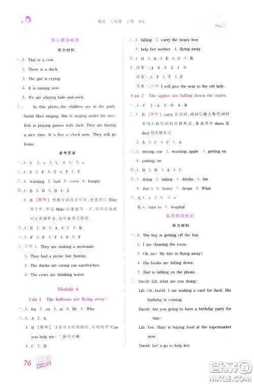 2020年王朝霞创维新课堂同步优化训练英语六年级下册WY外研版参考答案