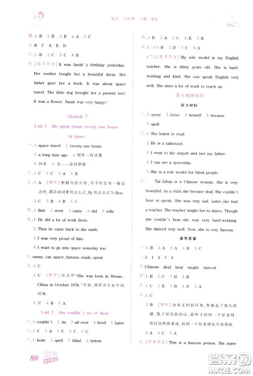 2020年王朝霞创维新课堂同步优化训练英语六年级下册WY外研版参考答案