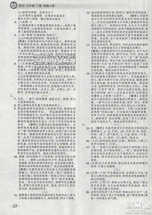 2020新版王朝霞考点梳理时习卷七年级语文下册人教版答案 2020新版王朝霞考点梳理时习卷七年级语文下册人教版答案