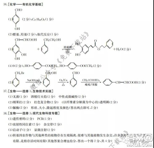 2020年黑龙江金太阳高三5月联考理科综合试题及答案