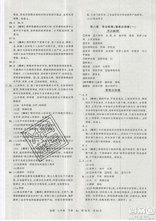 2020新版王朝霞考点梳理时习卷七年级地理下册人教版答案 2020新版王朝霞考点梳理时习卷七年级地理下册人教版答案