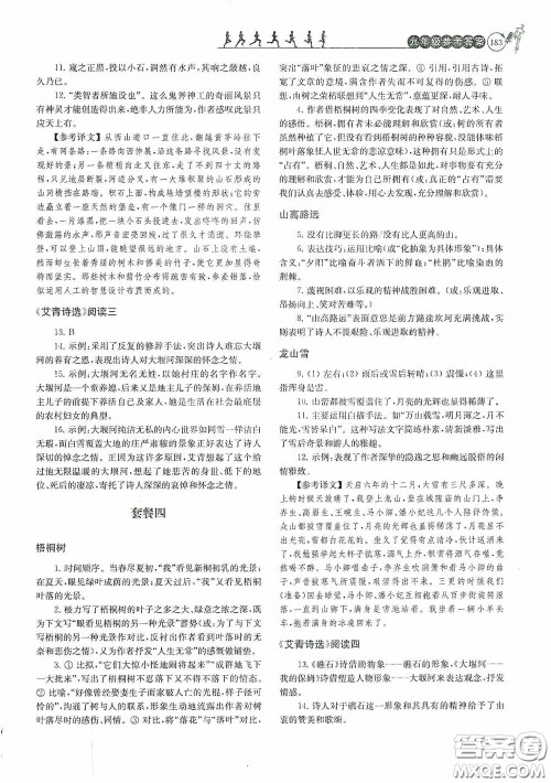 南京大学出版社2020南大励学阅读拔萃现代文古诗文言文名著九年级全一册套餐版答案