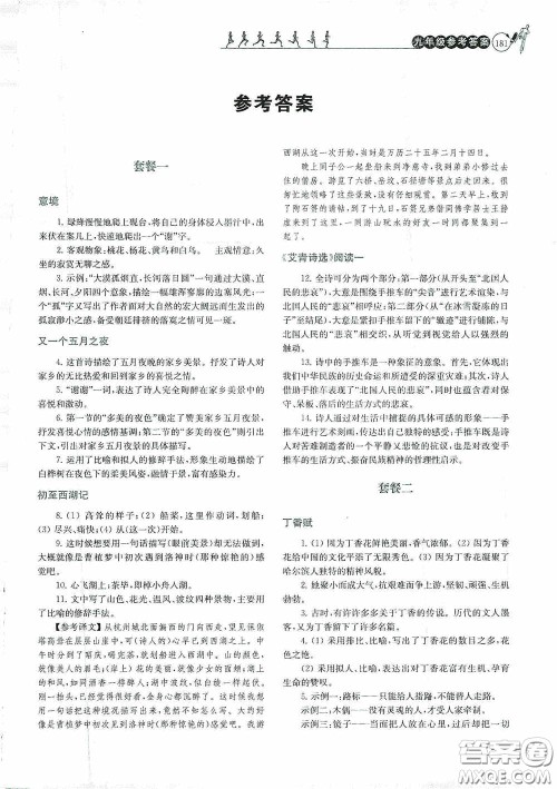 南京大学出版社2020南大励学阅读拔萃现代文古诗文言文名著九年级全一册套餐版答案