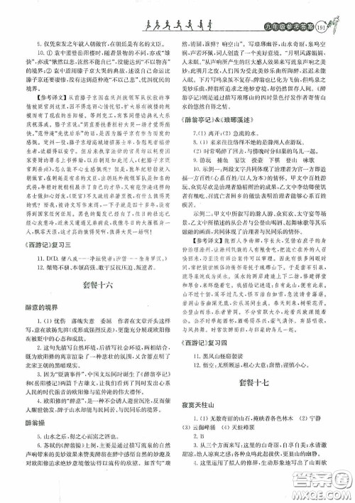 南京大学出版社2020南大励学阅读拔萃现代文古诗文言文名著九年级全一册套餐版答案
