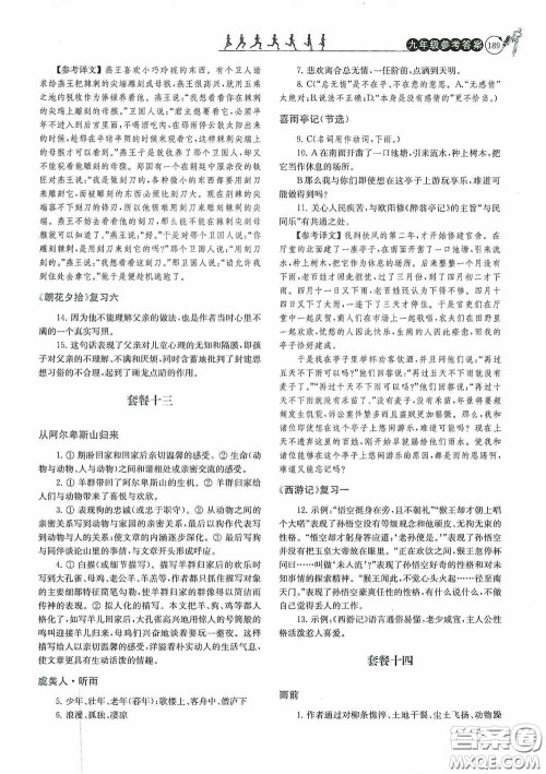 南京大学出版社2020南大励学阅读拔萃现代文古诗文言文名著九年级全一册套餐版答案
