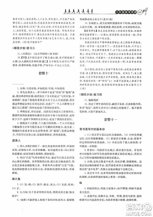 南京大学出版社2020南大励学阅读拔萃现代文古诗文言文名著九年级全一册套餐版答案