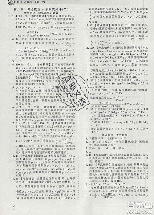 2020新版王朝霞考点梳理时习卷八年级物理下册北师版答案 2020新版王朝霞考点梳理时习卷八年级物理下册北师版答案