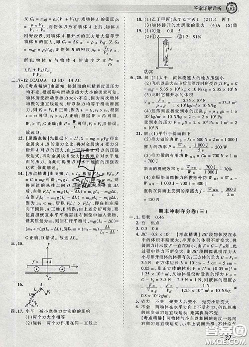 2020新版王朝霞考点梳理时习卷八年级物理下册北师版答案 2020新版王朝霞考点梳理时习卷八年级物理下册北师版答案