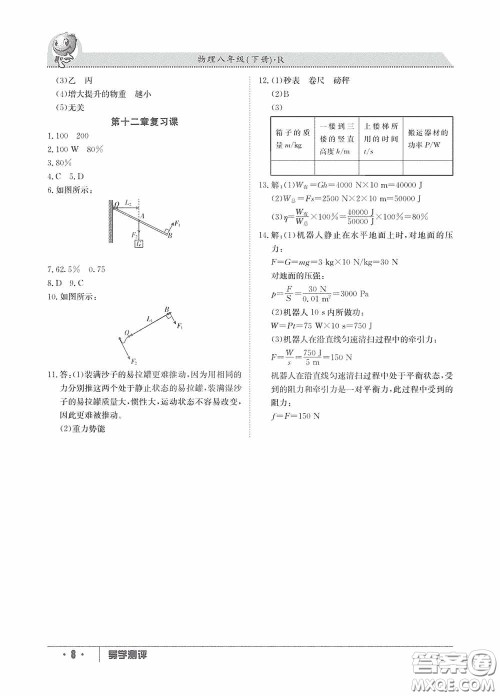 江西高校出版社2020金太阳教育导学测评八年级物理下册创新版答案