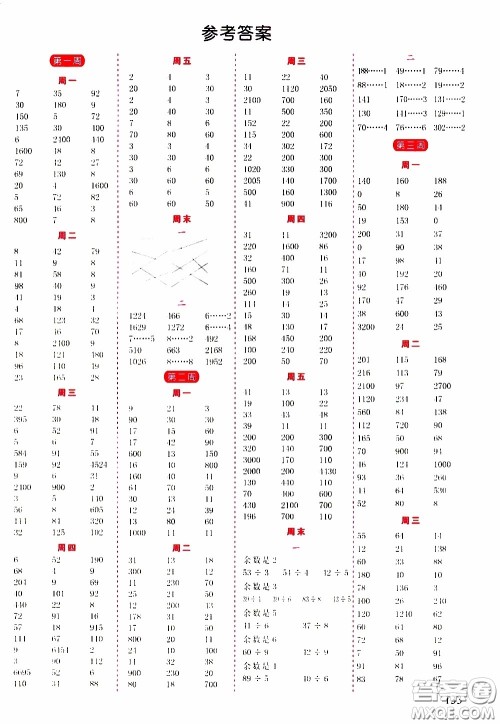 延边人民出版社2020年小学生励耘速算三年级下册人教版浙江专版参考答案